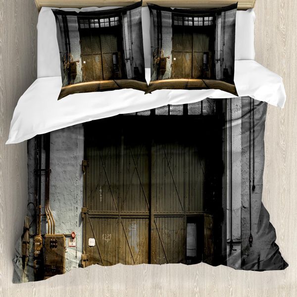 Abakuhaus Copripiumino Industriale, Porta Arrugginita Rotta, Antiacaro, Adatto A Chi Soffre Di Allergie, Con Federe, 155 Cm X 220 Cm - 80 X 80 Cm, Grigio Marrone-image