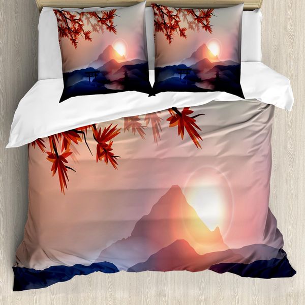 Abakuhaus Copripiumino Asiatico, Majestic Himalaya Peaks, Antiacaro, Adatto A Chi Soffre Di Allergie, Con Federe, 155 Cm X 220 Cm - 80 X 80 Cm, Blu, Rosa, Rosso-image
