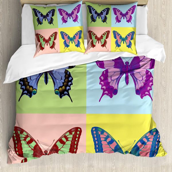 Abakuhaus Copripiumino Butterfly, Pop Art Swallowtail, Antiacaro, Adatto A Chi Soffre Di Allergie, Con Federe, 200 Cm X 200 Cm - 80 X 80 Cm, Multicolore-image