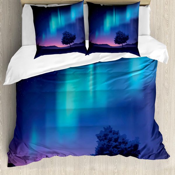 Abakuhaus Copripiumino Fantasia, Aurora Borealis Baum, Antiacaro, Adatto A Chi Soffre Di Allergie, Con Federe, 155 Cm X 220 Cm - 80 X 80 Cm, Blu Lilla-image