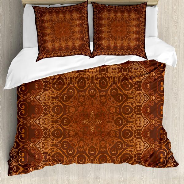 Abakuhaus Copripiumino Antico, Pizzo Persiano, Antiacaro, Adatto A Chi Soffre Di Allergie, Con Federe, 200 Cm X 200 Cm - 80 X 80 Cm, Arancione Marrone-image