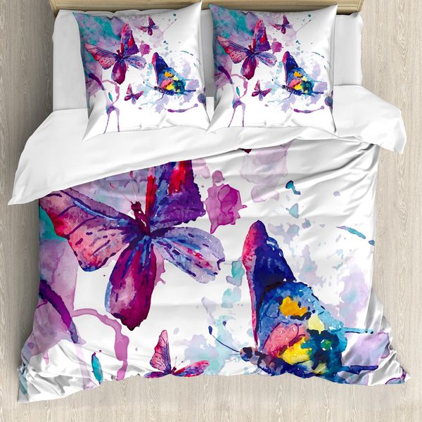 Abakuhaus Copripiumino Butterfly, Acquerello Artistico Moderno, Antiacaro, Adatto A Chi Soffre Di Allergie, Con Federe, 155 Cm X 220 Cm - 80 X 80 Cm, Multicolore-image