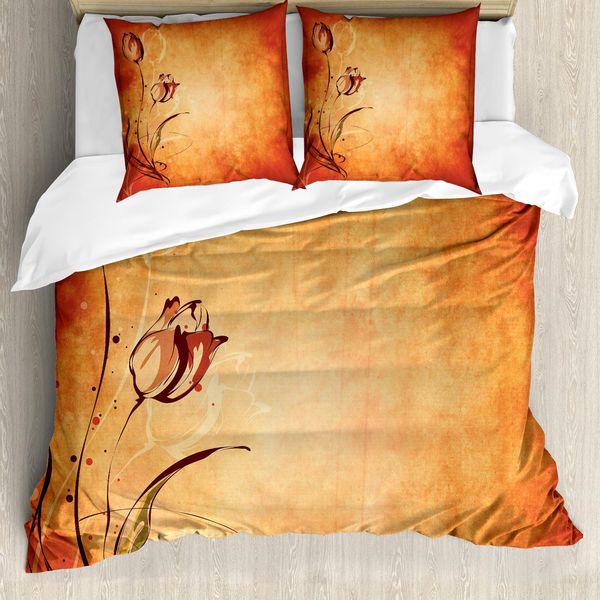 Abakuhaus Copripiumino Antico, Stile Vintage Rose Bloom, Antiacaro, Adatto A Chi Soffre Di Allergie, Con Federe, 200 Cm X 200 Cm - 80 X 80 Cm, Arancione Senape Marrone Rossiccio-image