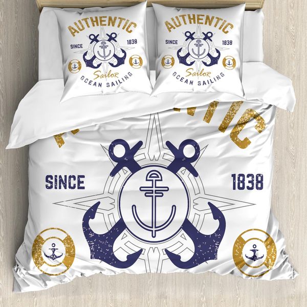 Abakuhaus Copripiumino Anker, Lifeboy Rudder Capitano, Antiacaro, Adatto A Chi Soffre Di Allergie, Con Federe, 155 Cm X 220 Cm - 80 X 80 Cm, Marrone Chiaro, Blu, Bianco-image