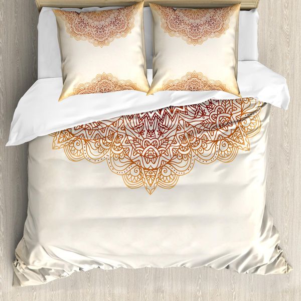 Abakuhaus Set Copripiumino Mandala Per Letti Matrimoniali, Arte Orientale Vintage, Antiacaro, Adatto A Chi Soffre Di Allergie, Con Federe, Beige-image