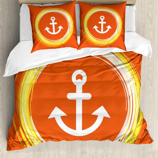 Abakuhaus Copripiumino Anker, Immagine Anker In Cerchio, Antiacaro, Adatto A Chi Soffre Di Allergie, Con Federe, 200 Cm X 200 Cm - 80 X 80 Cm, Arancione Giallo-image