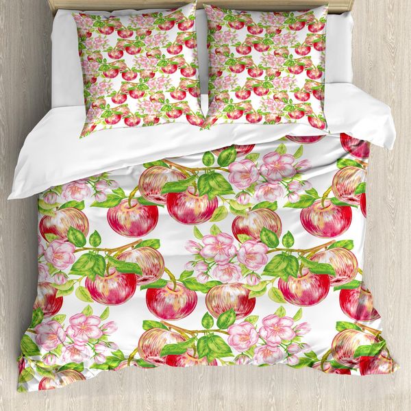 Abakuhaus Copripiumino Vittoriano, Mela Naturale Fiore, Antiacaro, Adatto A Chi Soffre Di Allergie, Con Federe, 200 Cm X 200 Cm - 80 X 80 Cm, Rosso Bianco Verde-image
