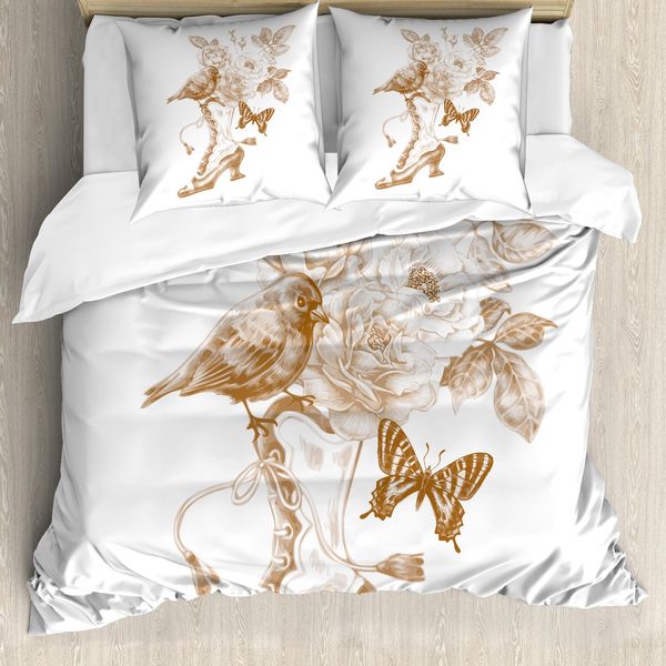 Abakuhaus Copripiumino Vittoriano, Farfalle Nostalgiche, Antiacaro, Adatto A Chi Soffre Di Allergie, Con Federe, 200 Cm X 200 Cm - 80 X 80 Cm, Marrone Bianco-image