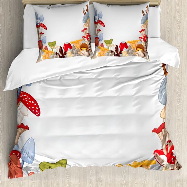 Abakuhaus Copripiumino Funghi, Cartone Animato Funghi Selvatici, Antiacaro, Adatto A Chi Soffre Di Allergie, Con Federe, 200 Cm X 200 Cm - 80 X 80 Cm, Multicolore-image