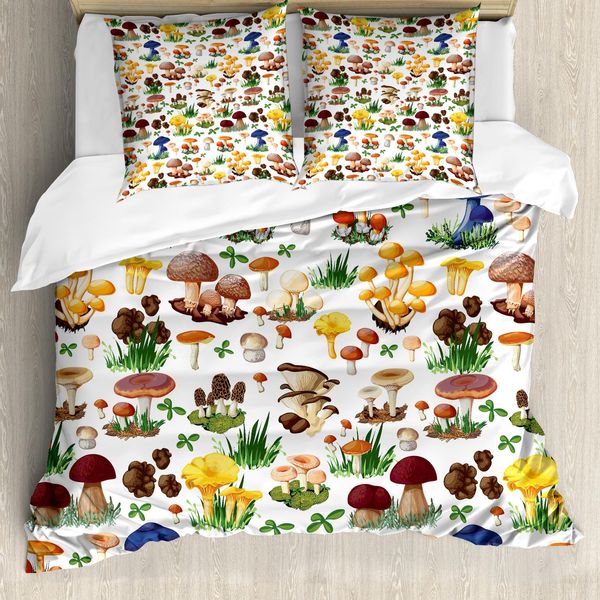 Abakuhaus Copripiumino Funghi, Funghi Selvatici Biologici, Antiacaro, Adatto A Chi Soffre Di Allergie, Con Federe, 155 Cm X 220 Cm - 80 X 80 Cm, Multicolore-image