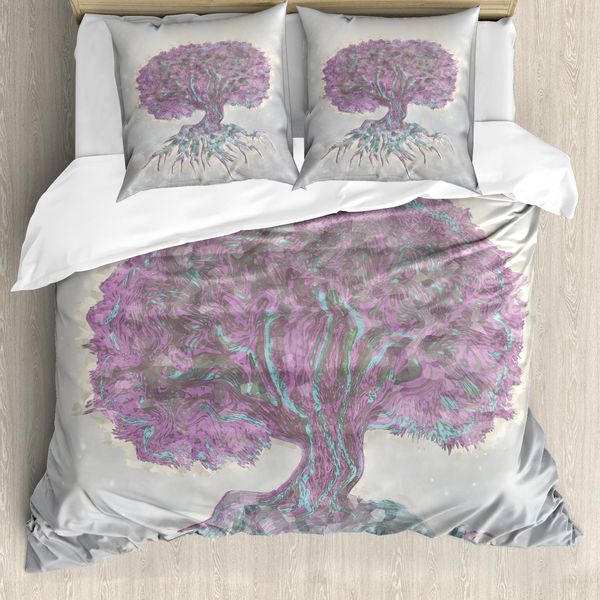 Abakuhaus Albero Della Vita Copripiumino, Acquerello Bohemien, Antiacaro, Adatto A Chi Soffre Di Allergie, Con Federe, 155 Cm X 220 Cm - 80 X 80 Cm, Grigio, Viola,-image