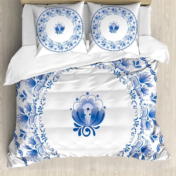 Abakuhaus Copripiumino Mandala, Persian Nostalgic Flora, Antiacaro, Adatto A Chi Soffre Di Allergie, Con Federe, 155 Cm X 220 Cm - 80 X 80 Cm, Blu E Bianco-image