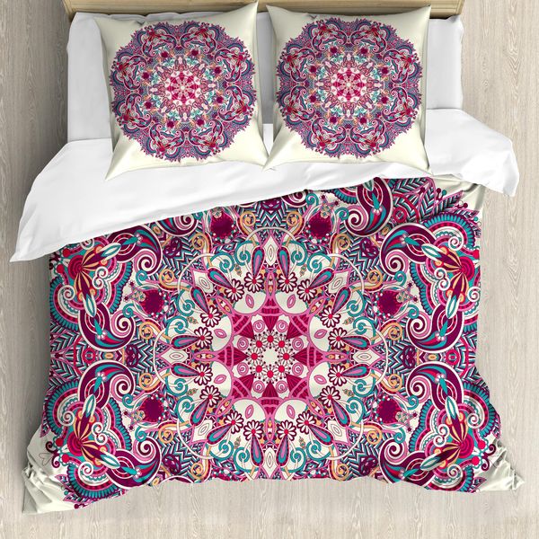 Abakuhaus Copripiumino Mandala, Fiori Boho, Antiacaro, Adatto A Chi Soffre Di Allergie, Con Federe, 200 Cm X 200 Cm - 80 X 80 Cm, Multicolore-image