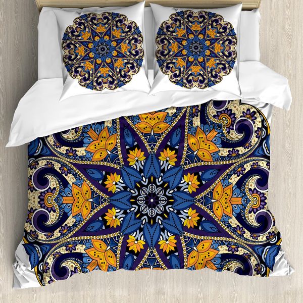 Abakuhaus Copripiumino Mandala, Motivo Floreale Mandala, Antiacaro, Adatto A Chi Soffre Di Allergie, Con Federe, 200 Cm X 200 Cm - 80 X 80 Cm, Blu Arancione Viola-image