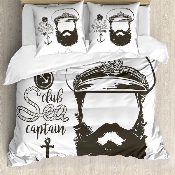 Abakuhaus Copripiumino Anker, Cappello E Barba Seaman, Antiacaro, Adatto A Chi Soffre Di Allergie, Con Federe, 155 Cm X 220 Cm - 80 X 80 Cm, Marrone Bianco-image