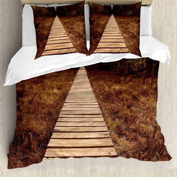 Abakuhaus Copripiumino Paesaggio, Wooden Path Avventura, Antiacaro, Adatto A Chi Soffre Di Allergie, Con Federe, 200 Cm X 200 Cm - 80 X 80 Cm, Marrone Verde-image