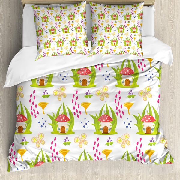 Abakuhaus Copripiumino Pilz, Foresta Primaverile Toadstool, Antiacaro Adatto A Chi Soffre Di Allergie Con Federe, 155 Cm X 220 Cm - 80 X 80 Cm, Multicolore-image