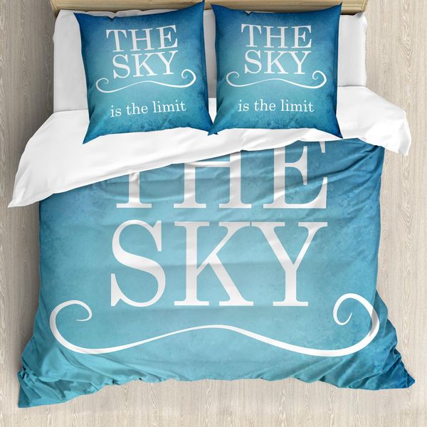 Abakuhaus Copripiumino Con Proverbio, Messaggio Tipografico, Antiacaro, Adatto A Chi Soffre Di Allergie, Con Federe, 200 Cm X 200 Cm - 80 X 80 Cm, Blu E Bianco-image