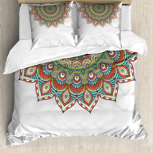 Abakuhaus Set Copripiumino Etnico Per Letti Matrimoniali, Mandala Arabesco Mistico, Antiacaro, Adatto A Chi Soffre Di Allergie, Con Federe, Multicolore-image