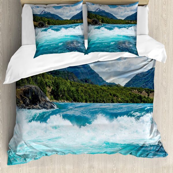 Abakuhaus Copripiumino Naturale, Fiume Nuvoloso Montagna, Antiacaro Adatto A Chi Soffre Di Allergie Con Federe, 155 Cm X 220 Cm - 80 X 80 Cm, Bianco, Verde, Grigio-image