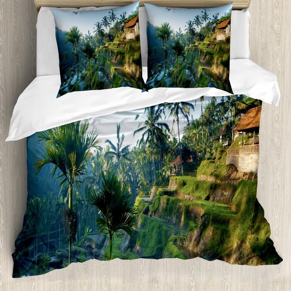 Abakuhaus Copripiumino Balinese, Palmen Morgen, Antiacaro, Adatto A Chi Soffre Di Allergie, Con Federe, 155 Cm X 220 Cm - 80 X 80 Cm, Verde-image