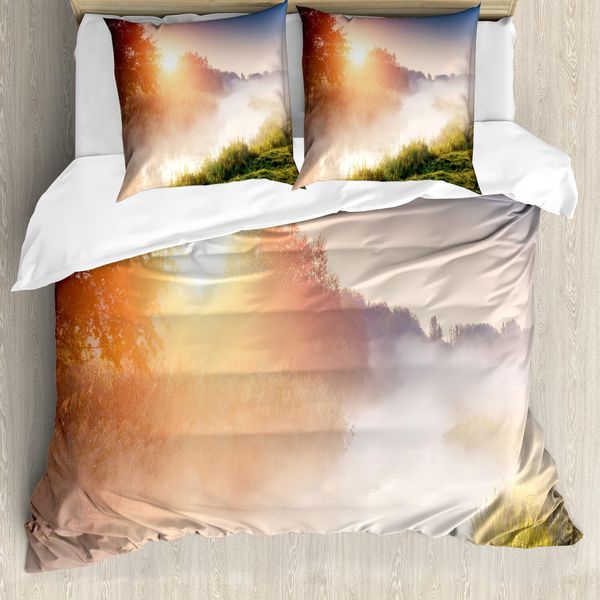 Abakuhaus Copripiumino Naturale, Sunbeams Foggy Mountain, Antiacaro, Adatto A Chi Soffre Di Allergie, Con Federe, 155 Cm X 220 Cm - 80 X 80 Cm, Multicolore-image