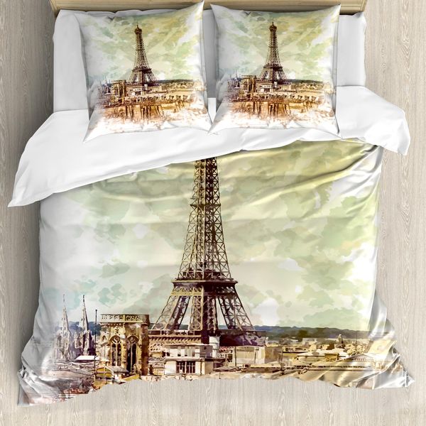 Abakuhaus Copripiumino Torre Eiffel, Skyline Torre Eiffel, Antiacaro, Adatto A Chi Soffre Di Allergie, Con Federe, 155 Cm X 220 Cm - 80 X 80 Cm, Marrone Beige-image