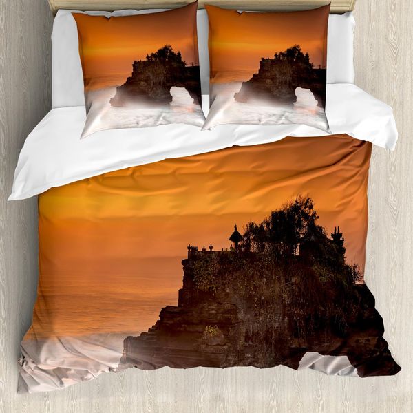 Abakuhaus Copripiumino Balinese, Tramonto Esotico, Antiacaro, Adatto A Chi Soffre Di Allergie, Con Federe, 200 Cm X 200 Cm - 80 X 80 Cm, Arancione Marrone-image
