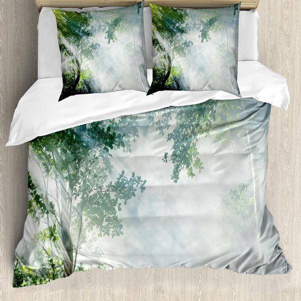 Abakuhaus Copripiumino Rainforest, Sunbeams Shadow Idyll, Antiacaro, Adatto A Chi Soffre Di Allergie, Con Federe, 200 Cm X 200 Cm - 80 X 80 Cm, Verde Bianco-image