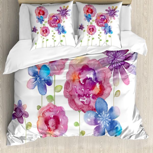 Abakuhaus Copripiumino Blume, Fiori Rosa BohéMien, Antiacaro, Adatto A Chi Soffre Di Allergie, Con Federe, 200 Cm X 200 Cm - 80 X 80 Cm, Rosa Viola Blu-image