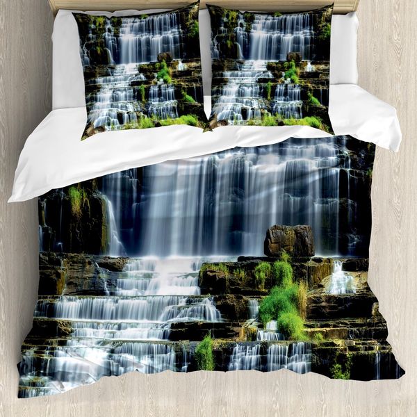 Abakuhaus Copripiumino Rainforest, Waterfall Jungle Rural, Antiacaro, Adatto A Chi Soffre Di Allergie, Con Federe, 200 Cm X 200 Cm - 80 X 80 Cm, Verde Bianco-image