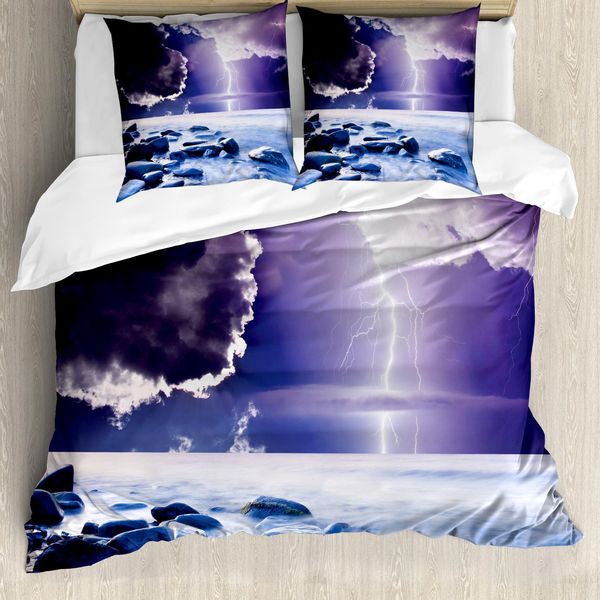 Abakuhaus Copripiumino Naturale, Mystic Dark Sky-Landschaft, Antiacaro, Adatto A Chi Soffre Di Allergie, Con Federe, 200 Cm X 200 Cm - 80 X 80 Cm, Blu Lilla-image