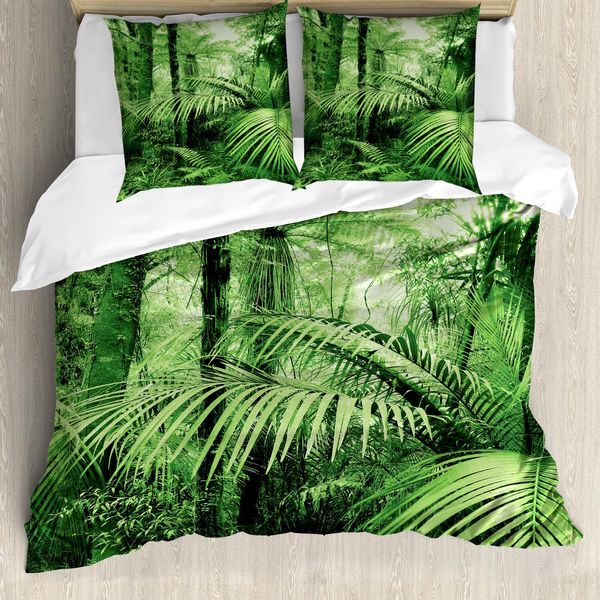 Abakuhaus Copripiumino Rainforest, Palme E Piante Esotiche, Antiacaro, Adatto A Chi Soffre Di Allergie, Con Federe, 200 Cm X 200 Cm - 80 X 80 Cm, Verde-image