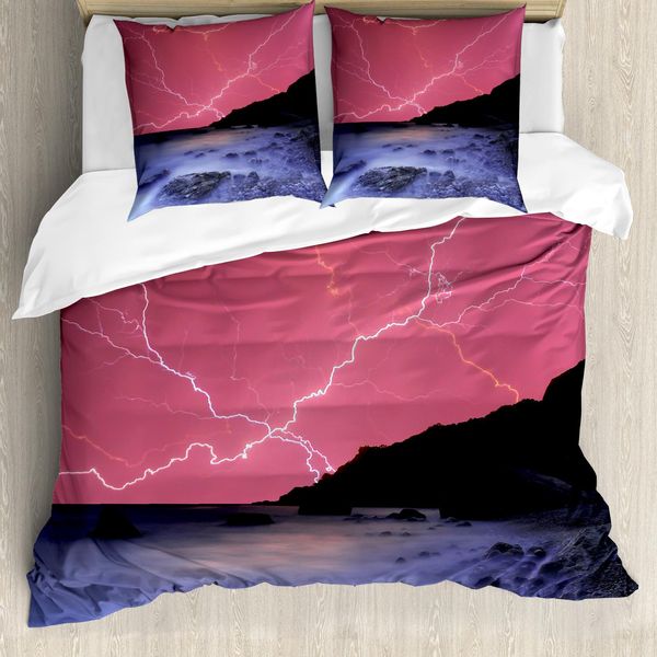 Abakuhaus Copripiumino Naturale, Gewitter Phenomena, Antiacaro, Adatto A Chi Soffre Di Allergie, Con Federe, 200 Cm X 200 Cm - 80 X 80 Cm, Rosa-Grigio-image