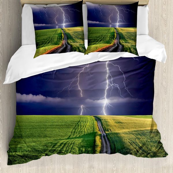 Set Copripiumino Estivo Abakuhaus Per Letti Matrimoniali, Campo Di Tempesta Solare, Antiacaro, Adatto A Chi Soffre Di Allergie, Con Federe, Verde Blu-image