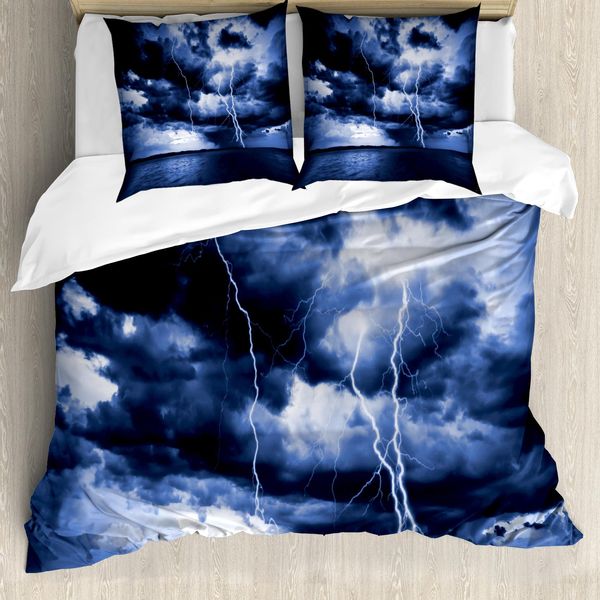 Abakuhaus Copripiumino Naturale, Pioggia-Nuvole Tempesta Raggi, Antiacaro Adatto A Chi Soffre Di Allergie Con Federe, 155 Cm X 220 Cm - 80 X 80 Cm, Blu-image
