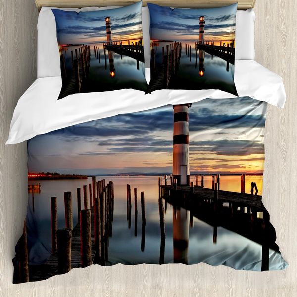Abakuhaus Copripiumino Faro, Faro Calma Crepuscolo, Antiacaro Adatto A Chi Soffre Di Allergie Con Federe, 155 Cm X 220 Cm - 80 X 80 Cm, Multicolore-image