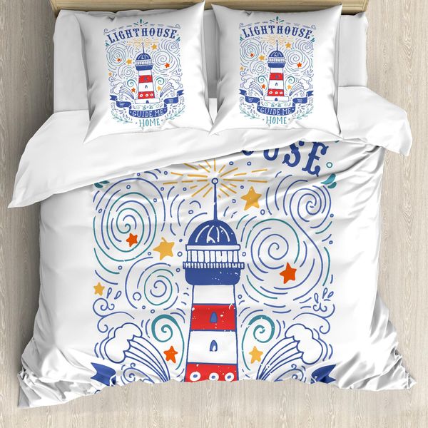 Abakuhaus Copripiumino Leuchtturm, Vintage Sketch Sterne, Antiacaro E Anallergico, Con Federe, 155 Cm X 220 Cm - 80 X 80 Cm, Multicolore-image
