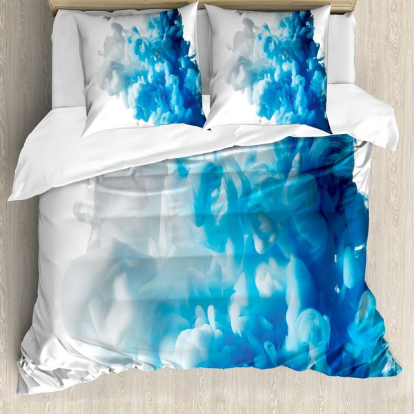 Abakuhaus Copripiumino Astratto, Nuvola Astratta Swirl, Antiacaro, Adatto A Chi Soffre Di Allergie, Con Federe, 200 Cm X 200 Cm - 80 X 80 Cm, Blu E Bianco-image