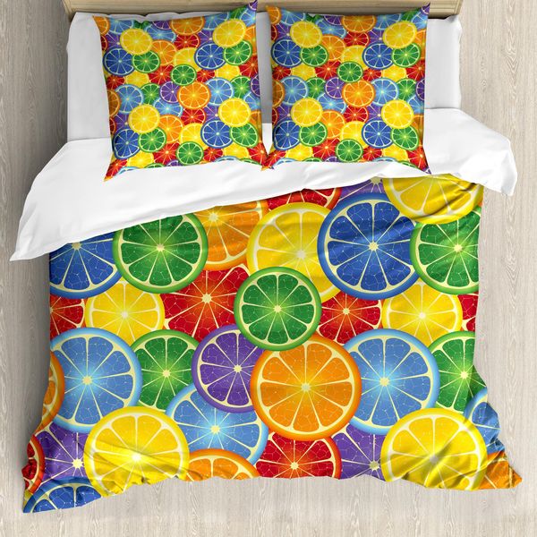 Abakuhaus Copripiumino Astratto, Tropic Orange Fruit, Antiacaro, Adatto A Chi Soffre Di Allergie, Con Federe, 200 Cm X 200 Cm - 80 X 80 Cm, Giallo, Blu, Verde-image