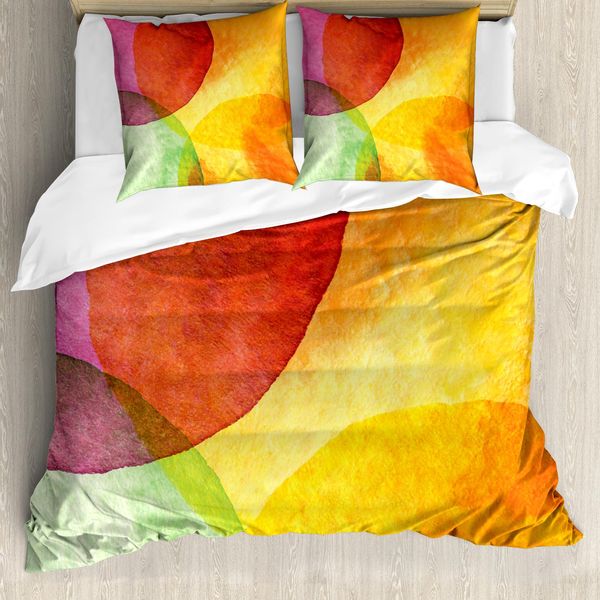 Abakuhaus Copripiumino Astratto, Acquerello Arte Moderna, Antiacaro Adatto A Chi Soffre Di Allergie Con Federe, 200 Cm X 200 Cm - 80 X 80 Cm, Giallo Arancione Verde Lime-image