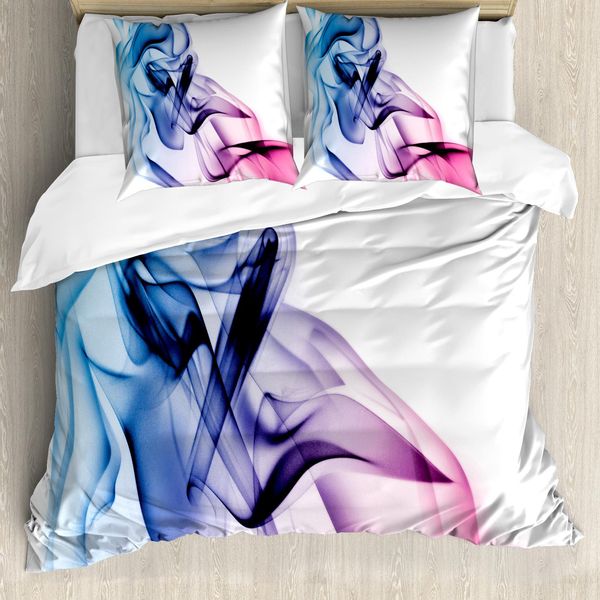 Abakuhaus Copripiumino Astratto, Smoke River Colorato, Antiacaro, Adatto A Chi Soffre Di Allergie, Con Federe, 200 Cm X 200 Cm - 80 X 80 Cm, Fucsia Blu-image