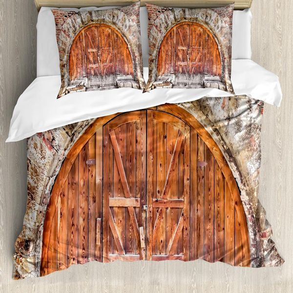 Abakuhaus Copripiumino Rustico, Vendemmia, Antiacaro, Adatto A Chi Soffre Di Allergie, Con Federe, 155 Cm X 220 Cm - 80 X 80 Cm, Grigio Arancione-image