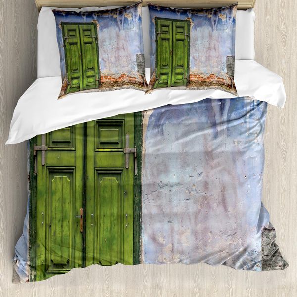 Abakuhaus Copripiumino Rustico, Casa Colorata Porta Antica, Antiacaro Adatto A Chi Soffre Di Allergie Con Federe, 155 Cm X 220 Cm - 80 X 80 Cm, Blu Verde-image