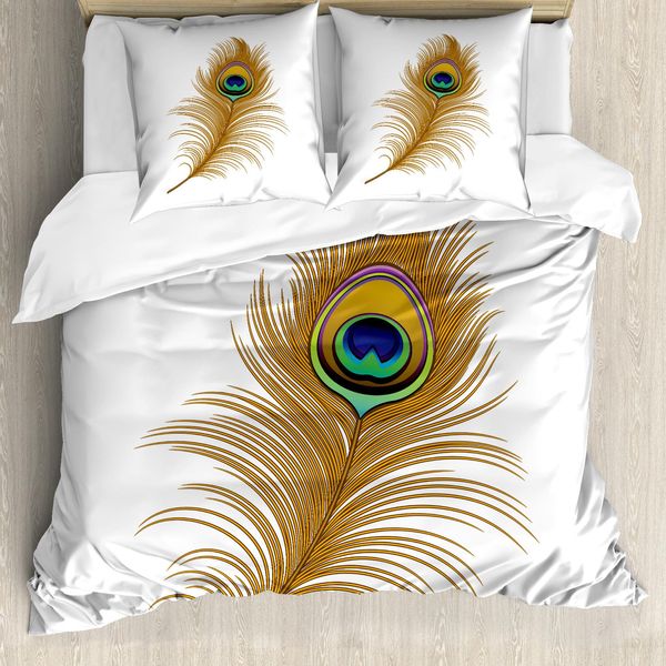 Abakuhaus Copripiumino Pavone, Pavone Esotico Selvatico, Antiacaro, Adatto A Chi Soffre Di Allergie, Con Federe, 200 Cm X 200 Cm - 80 X 80 Cm, Verde Senape Blu Navy-image