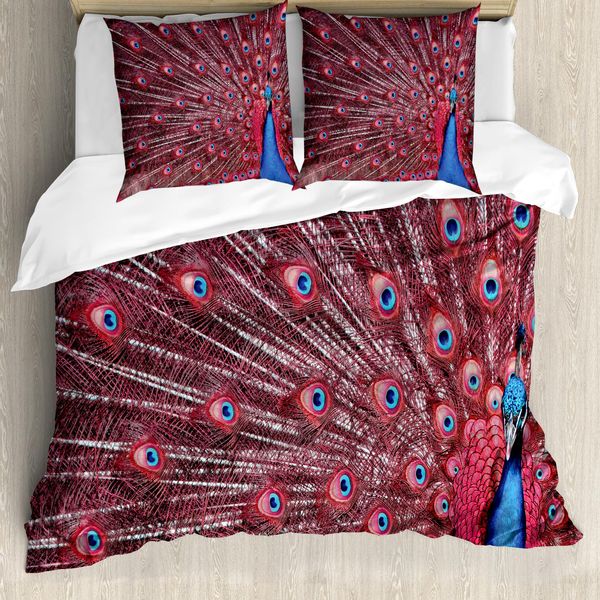 Abakuhaus Copripiumino Peacock, Peacock Bird Surreal, Antiacaro, Adatto A Chi Soffre Di Allergie, Con Federe, 200 Cm X 200 Cm - 80 X 80 Cm, Blu Bordeaux-image