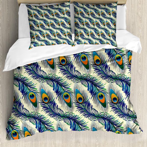 Abakuhaus Copripiumino Pavone, Ornamento Uccello Pavone, Antiacaro, Adatto A Chi Soffre Di Allergie, Con Federe, 200 Cm X 200 Cm - 80 X 80 Cm, Blu Navy, Verde, Arancione-image