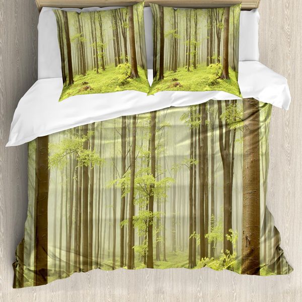 Abakuhaus Copripiumino Wald, Misty FrüHling Natur, Antiacaro, Adatto A Chi Soffre Di Allergie, Con Federe, 155 Cm X 220 Cm - 80 X 80 Cm, Verde Beige-image