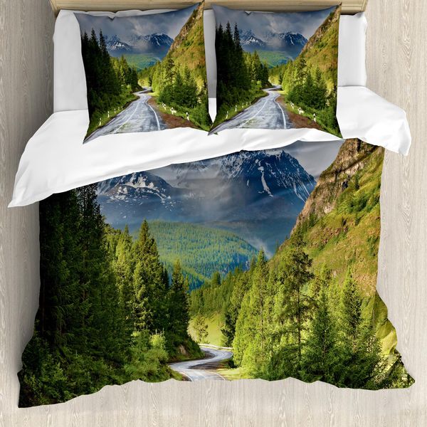 Abakuhaus Copripiumino Wald, Paesaggio Montano StraßE, Antiacaro, Adatto A Chi Soffre Di Allergie, Con Federe, 200 Cm X 200 Cm - 80 X 80 Cm, Verde, Grigio, Marrone-image