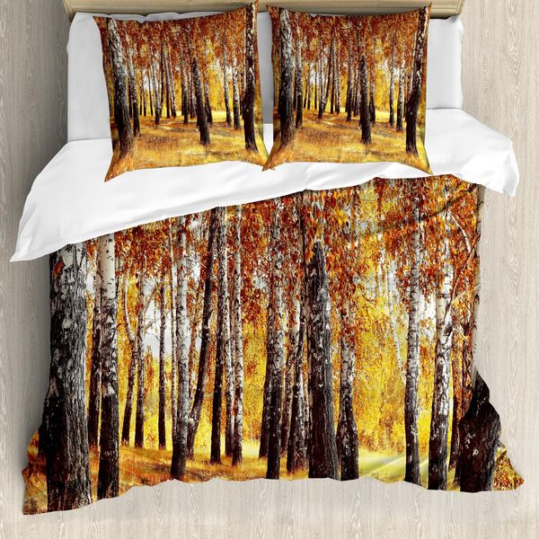 Abakuhaus Copripiumino Wald, Disegno Foglie Autunnali, Antiacaro, Adatto A Chi Soffre Di Allergie, Con Federe, 155 Cm X 220 Cm - 80 X 80 Cm, Arancione Marrone-image